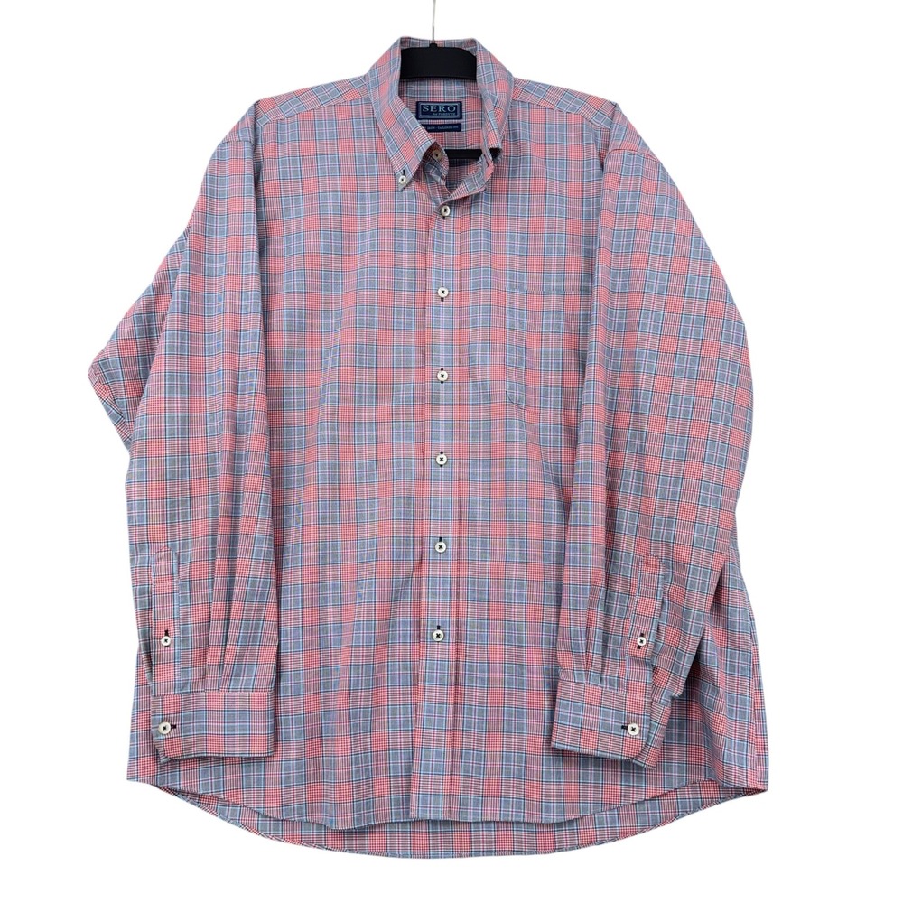 Sero by Forsyth Mens‎ XL Tailored Fit Non Iron Plaid Button Down Shirt Red Blue